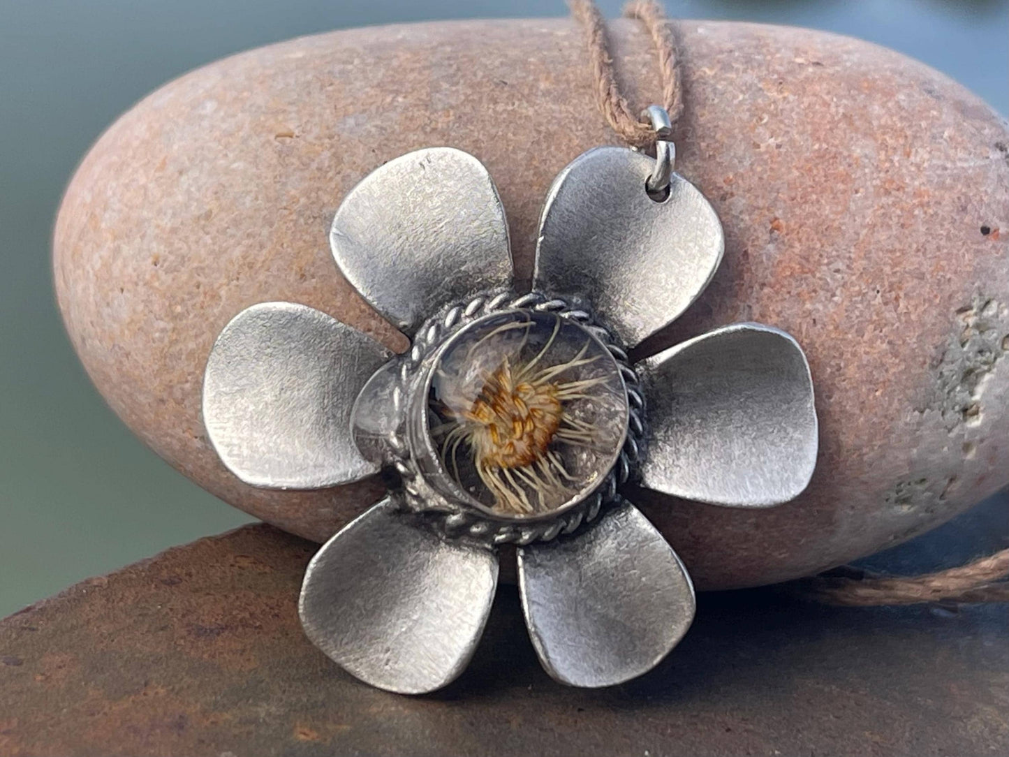 Flower necklace, ethical jewellery, daisy necklace, handmade necklace boho jewellery,  gift for her, flower pendant, gift for gardener