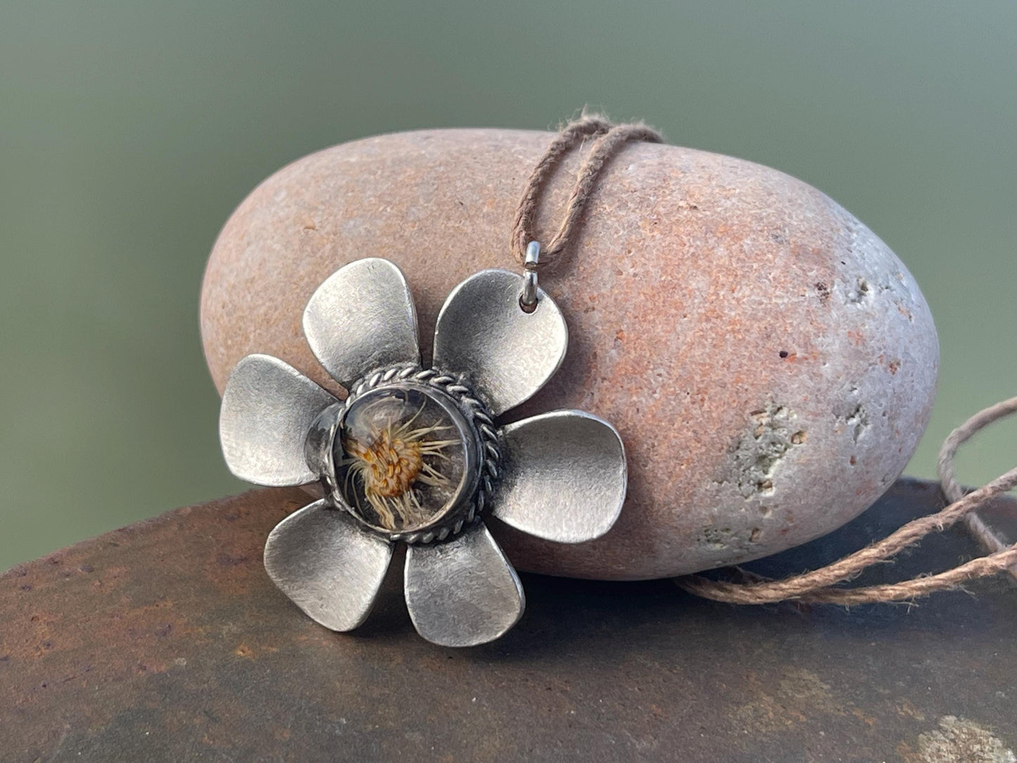 Flower necklace, ethical jewellery, daisy necklace, handmade necklace boho jewellery,  gift for her, flower pendant, gift for gardener