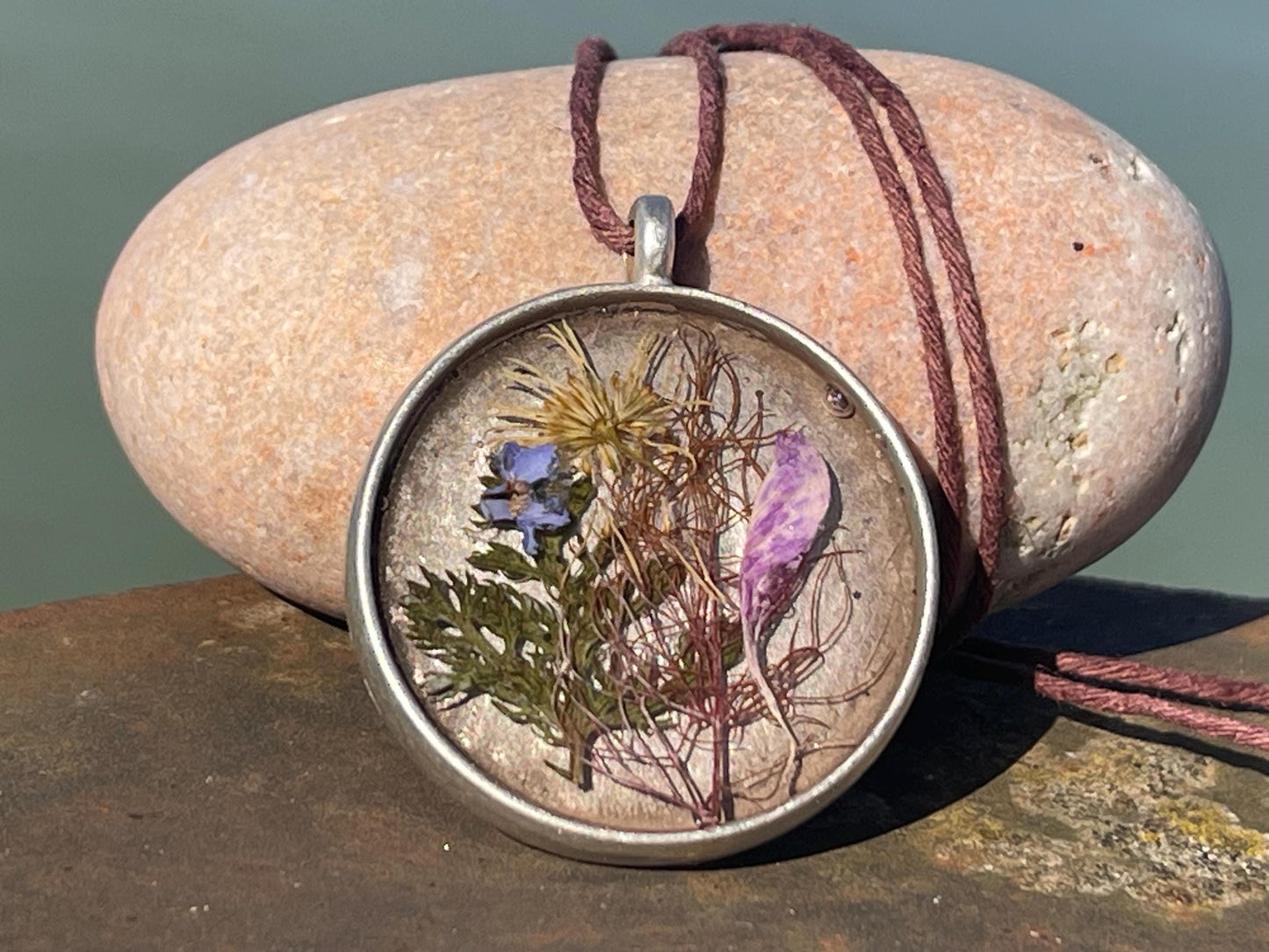 Flower necklace, ethical jewellery, forget me not necklace, handmade necklace, boho jewellery, flower pendant. Remembrance gifts.
