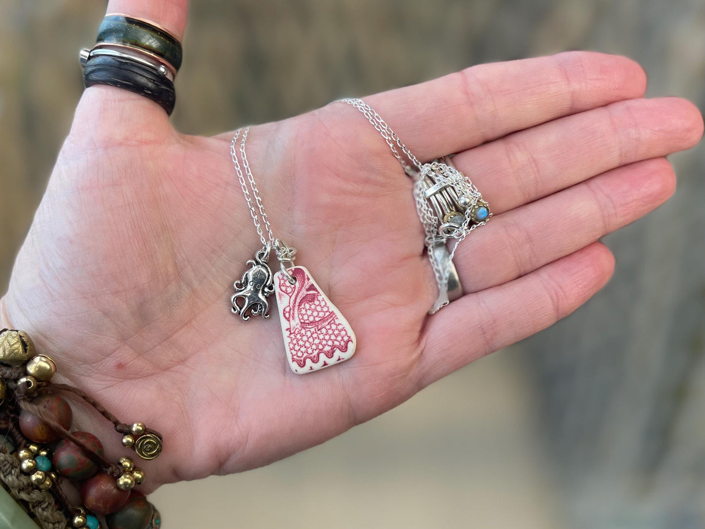 Eco friendly sea ceramic necklace on a sterling silver chain. Eco friendly jewellery, ethical jewellery. Eco friendly necklace.