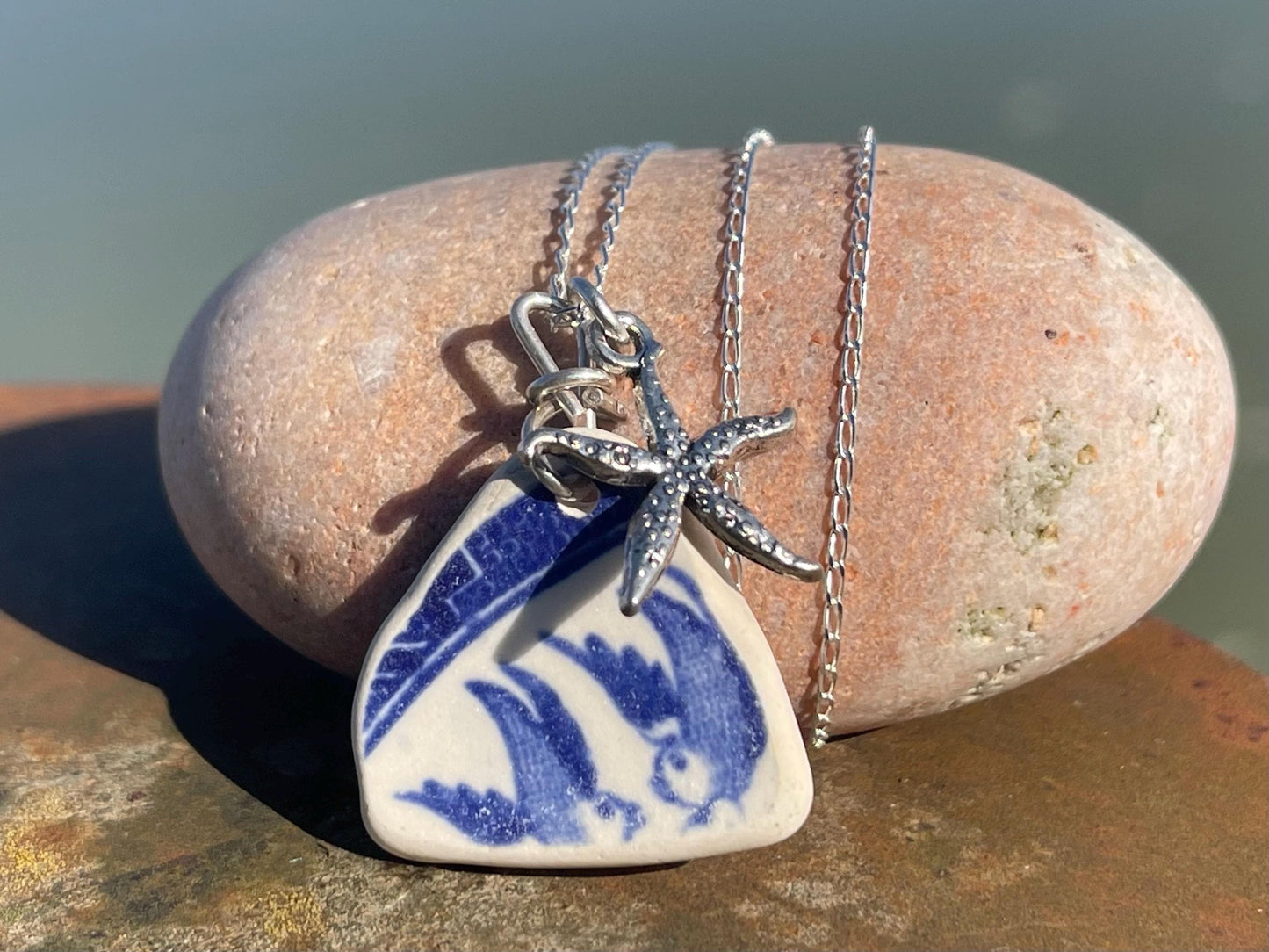 Eco friendly sea ceramic necklace on a sterling silver chain. Eco friendly jewellery, ethical jewellery. Eco friendly necklace. Starfish