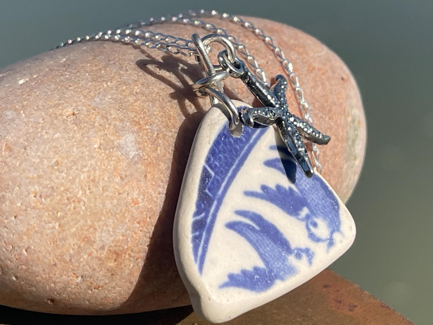 Eco friendly sea ceramic necklace on a sterling silver chain. Eco friendly jewellery, ethical jewellery. Eco friendly necklace. Starfish
