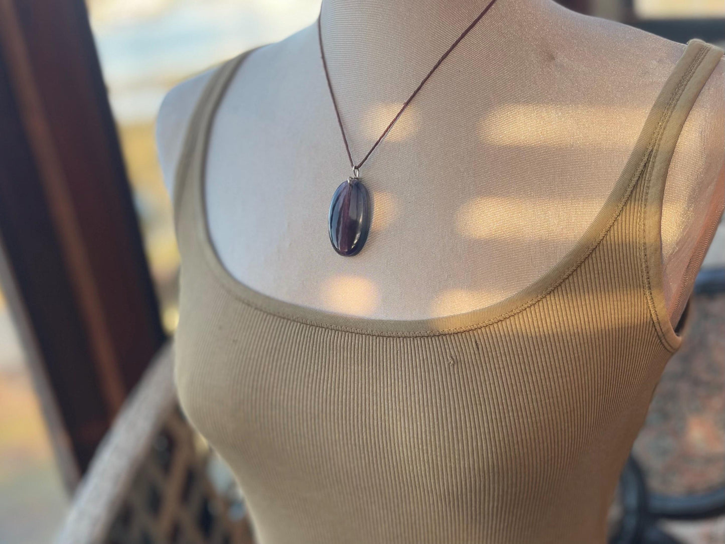 Rainbow Flourite pendant, fluorite necklace, amethyst jewellery, gift for him, boho handmade necklace, boho gift for her, ethical jewellery