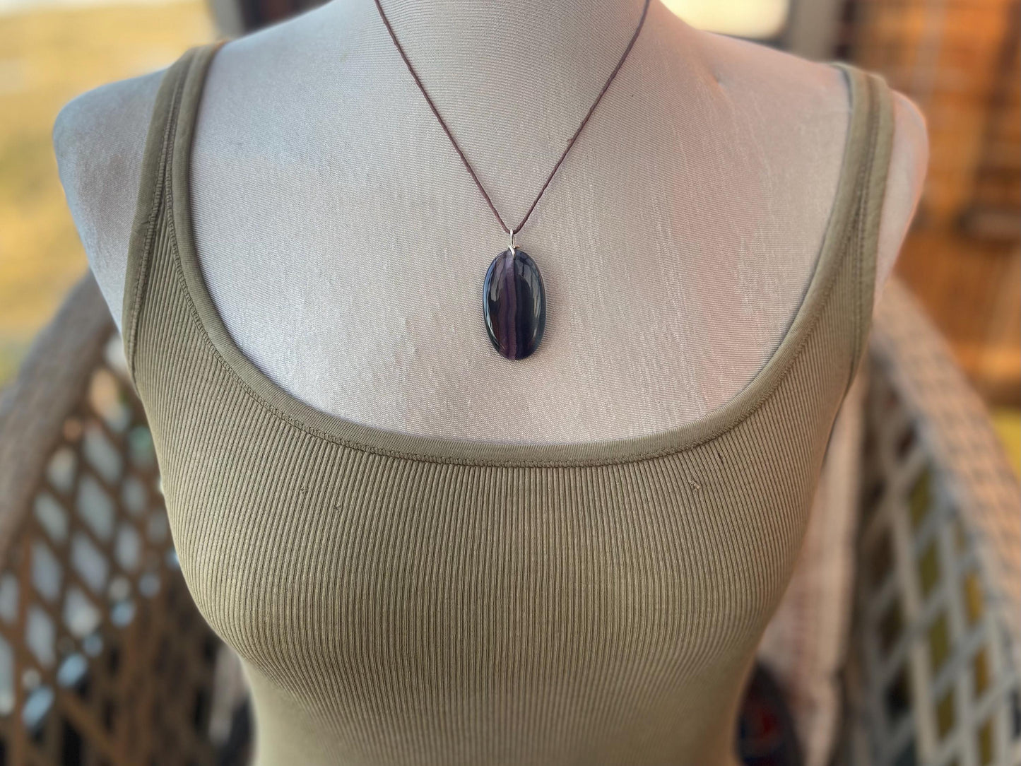 Rainbow Flourite pendant, fluorite necklace, amethyst jewellery, gift for him, boho handmade necklace, boho gift for her, ethical jewellery