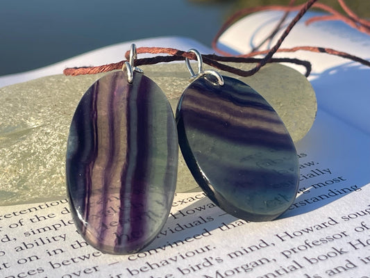 Rainbow Flourite pendant, fluorite necklace, amethyst jewellery, gift for him, boho handmade necklace, boho gift for her, ethical jewellery