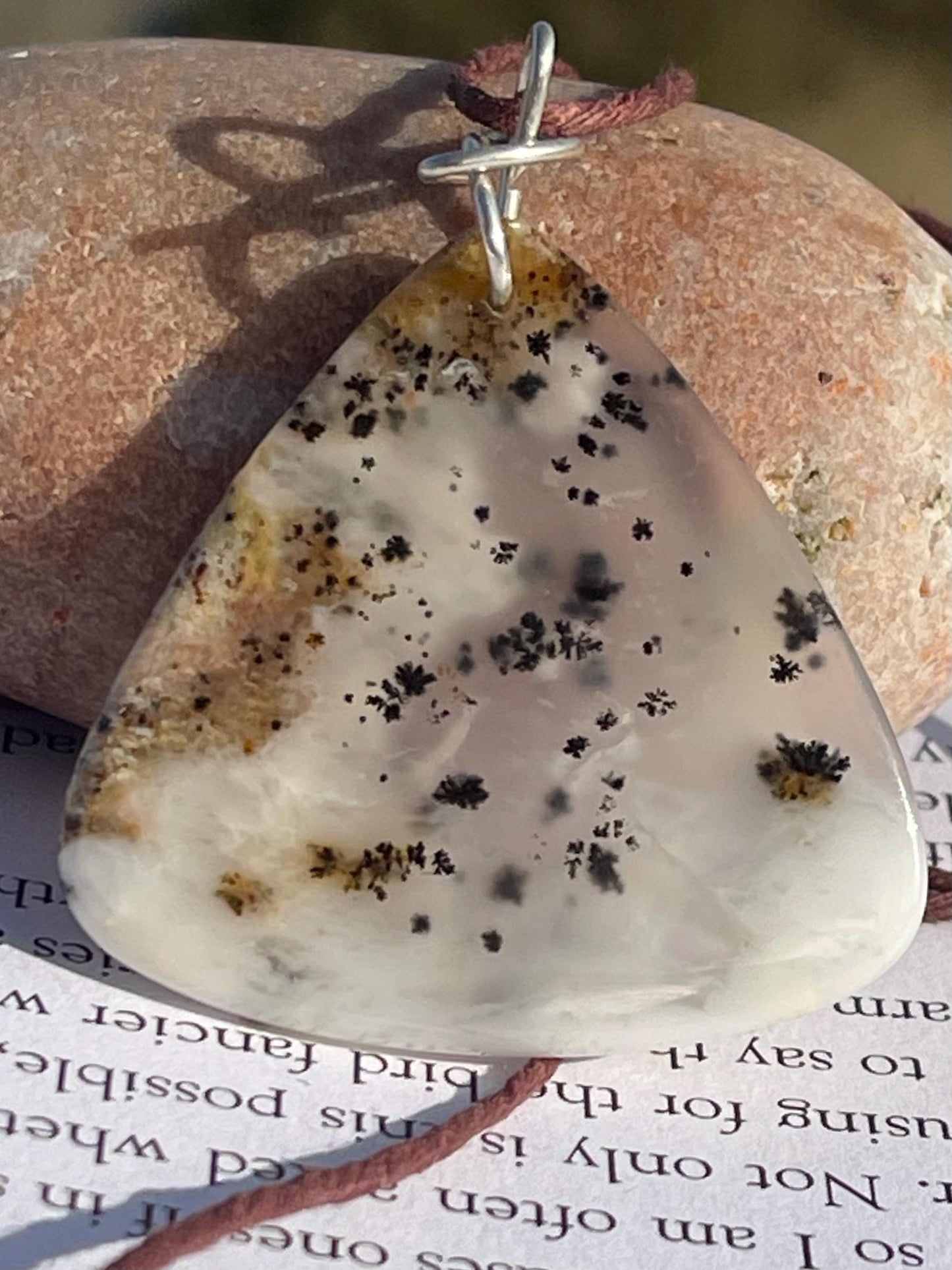 Moss agate necklace, moss agate pendant, large gemstone necklace, green gemstone, gift for gardener. Handmade necklace, boho gift for her