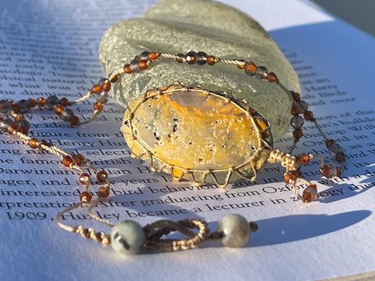 Stunning macrame yellow jasper necklace, jasper pendant, yellow gemstone, Handmade gemstone necklace, boho gift for her. Macrame jewellery.