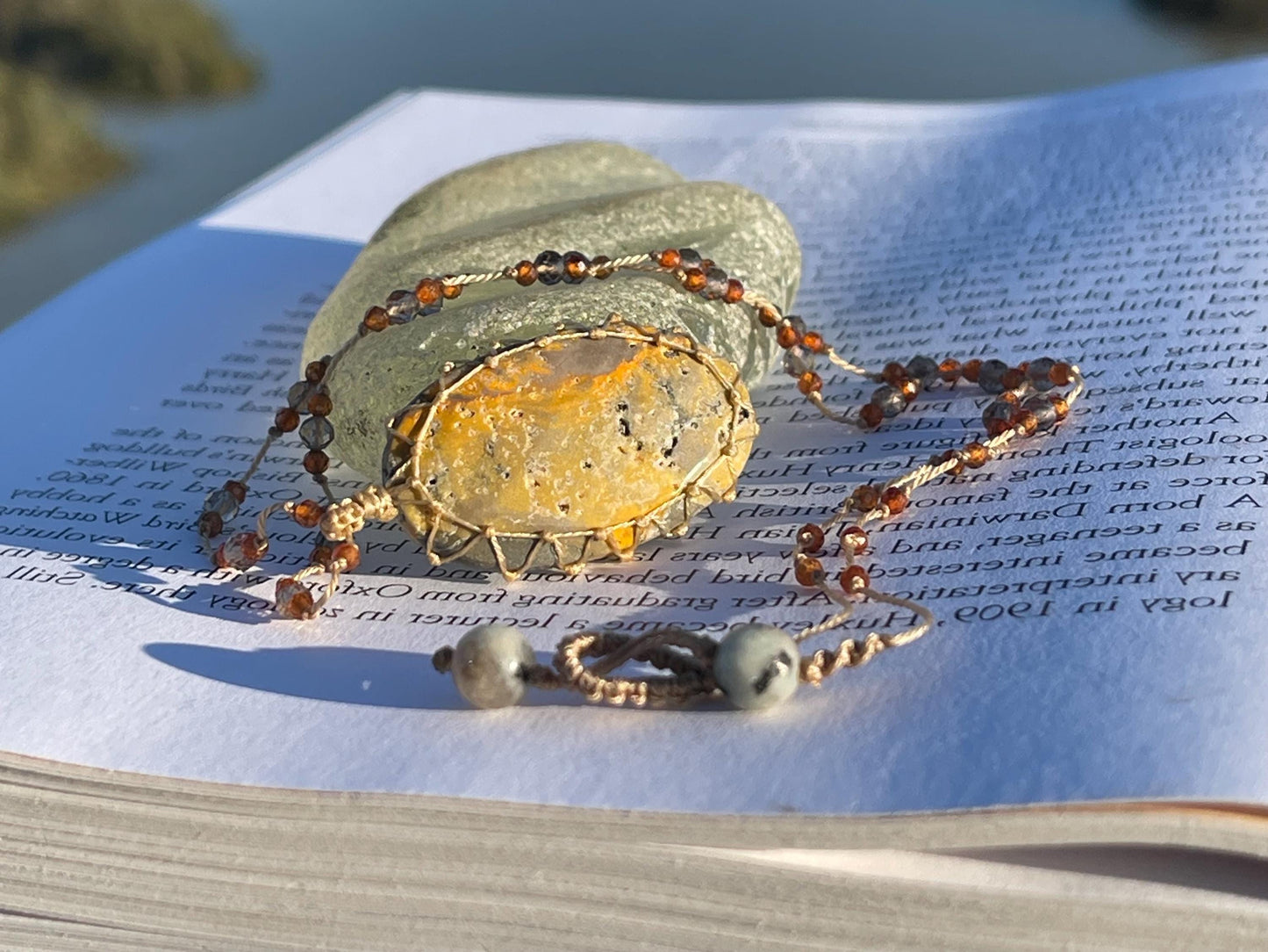 Stunning macrame yellow jasper necklace, jasper pendant, yellow gemstone, Handmade gemstone necklace, boho gift for her. Macrame jewellery.