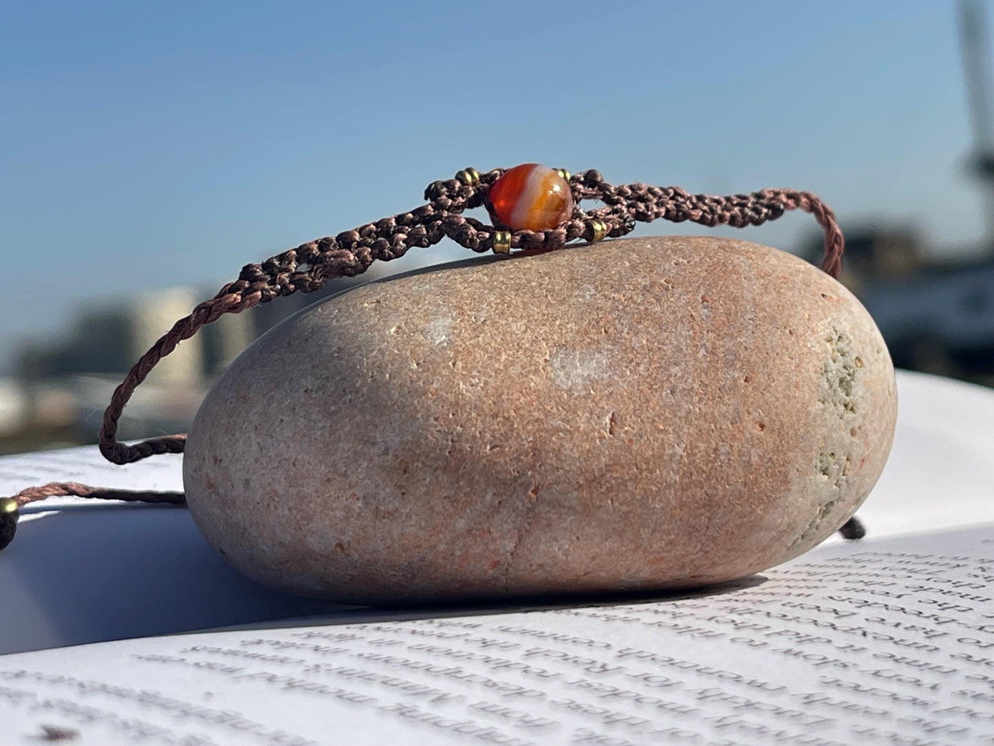 Stunning macrame wrapped carnelian gemstone  bracelet, ethical jewellery, unusual jewellery, macrame jewellery. Orange macrame bracelet.