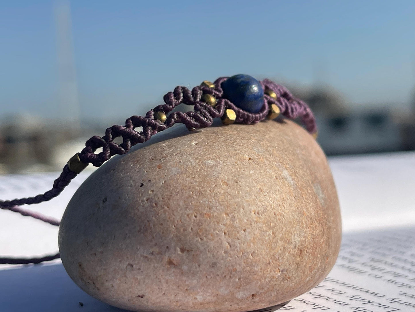 Stunning macrame wrapped lapis gemstone  bracelet, ethical jewellery, unusual jewellery, macrame jewellery. Orange macrame bracelet.