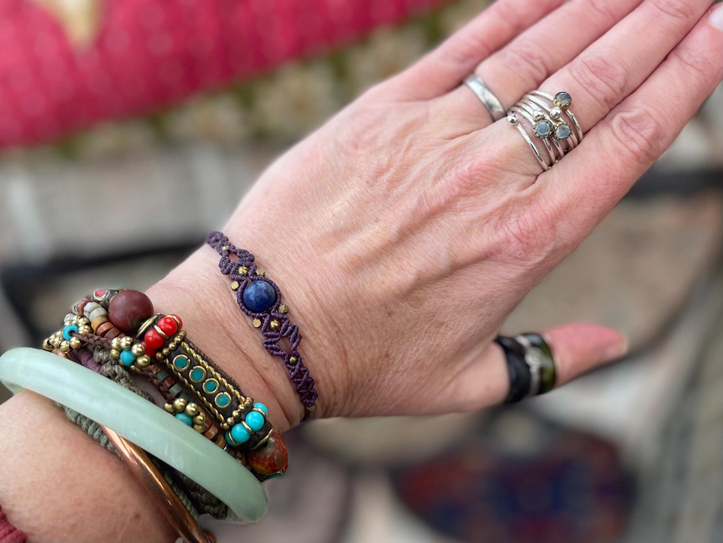 Stunning macrame wrapped lapis gemstone  bracelet, ethical jewellery, unusual jewellery, macrame jewellery. Orange macrame bracelet.