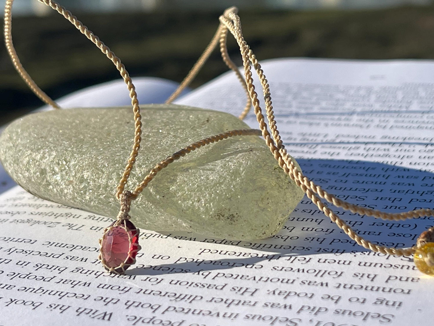 Stunning macrame garnet necklace on an adjustable cord. Handmade gemstone necklace, boho jewellery. Macrame jewellery. Unique necklace.