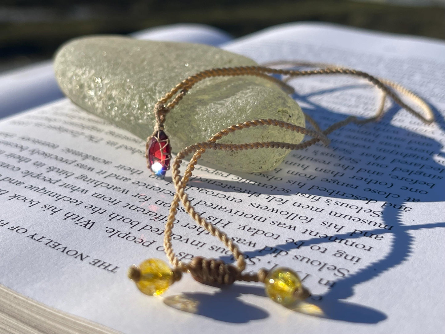 Stunning macrame garnet necklace on an adjustable cord. Handmade gemstone necklace, boho jewellery. Macrame jewellery. Unique necklace.