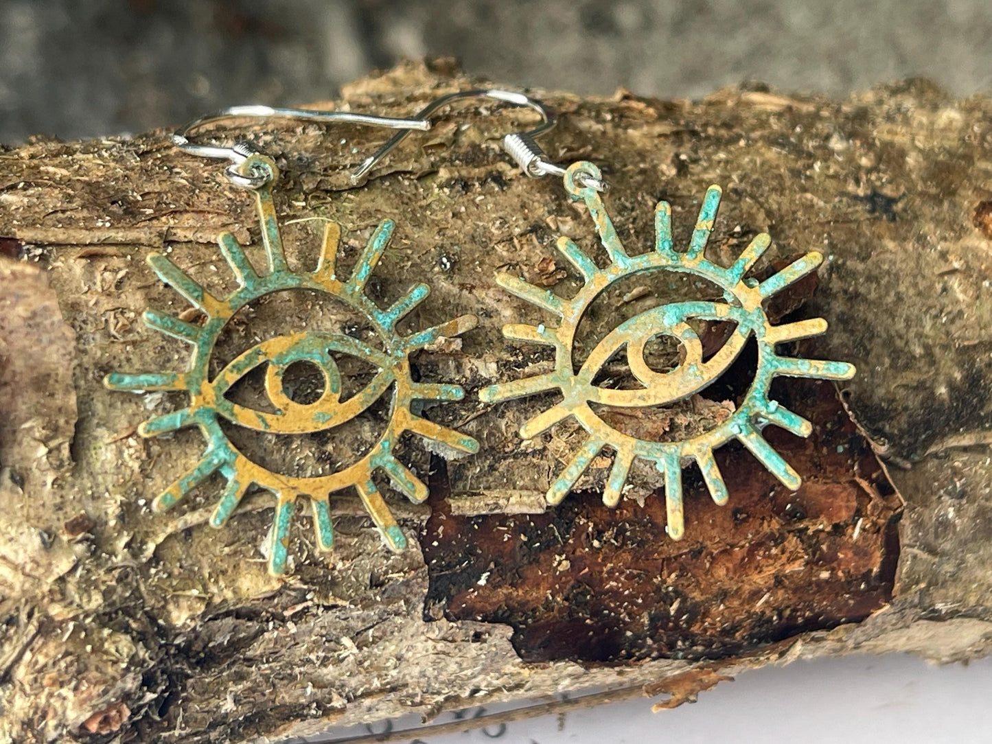 Inca eye earrings. Rustic earrings, unusual earrings, unusual gift for her, blue earrings, boho earrings, inca jewellery, hippy gift