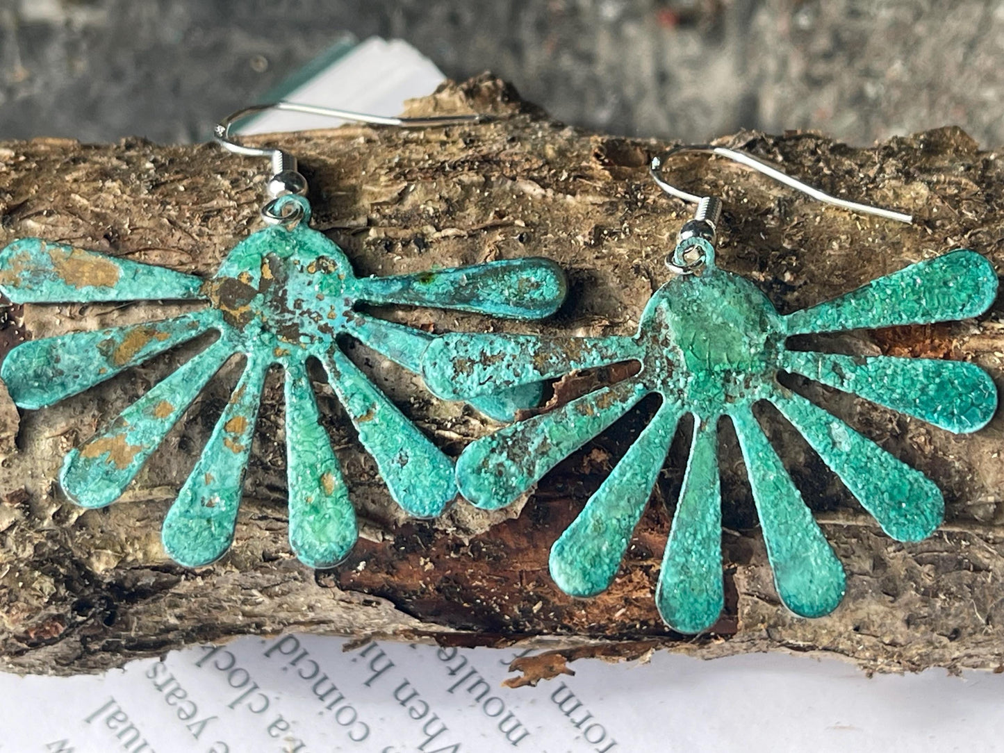 Handmade floral earrings. Rustic earrings, unusual earrings, unusual gift for her, blue earrings, boho earrings, unusual jewellery, hippy gift