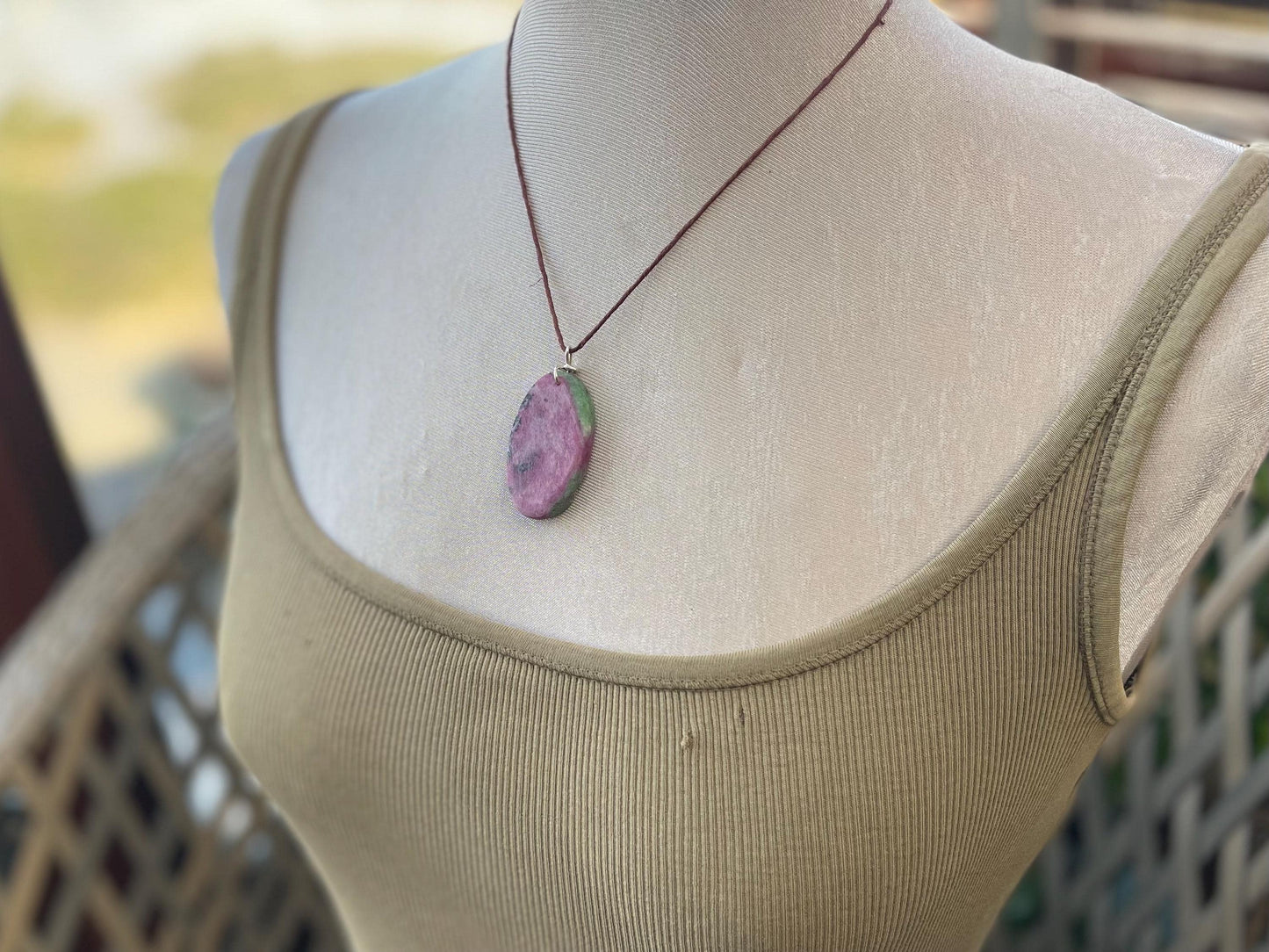 Ruby Fushsite necklace. Handmade necklace, gift for her, gift for him, unusual necklace, unique jewellery, ethical gift, ethical jewellery