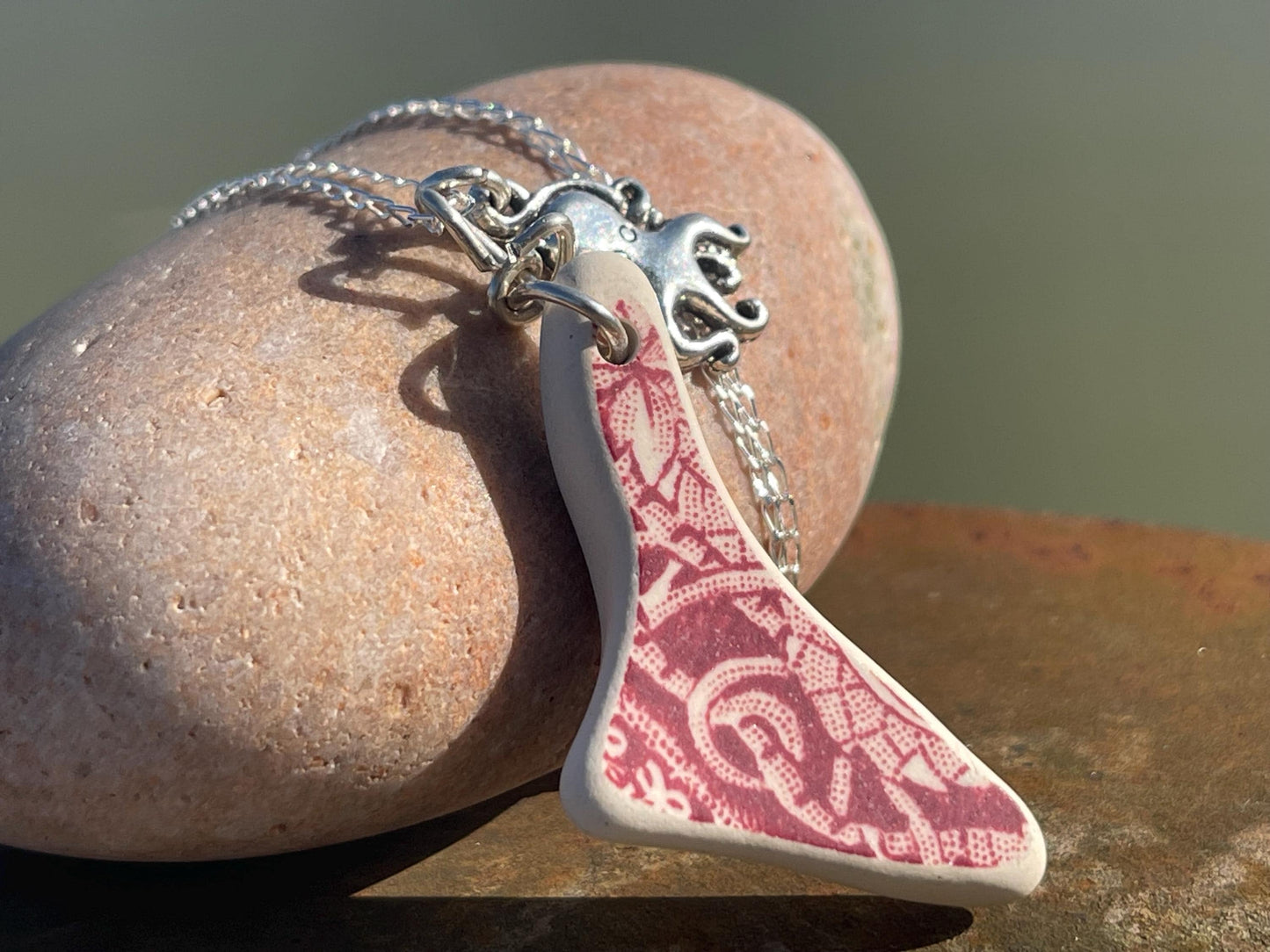 Eco friendly sea ceramic necklace on a sterling silver chain. Eco friendly jewellery, ethical jewellery. Eco friendly necklace.