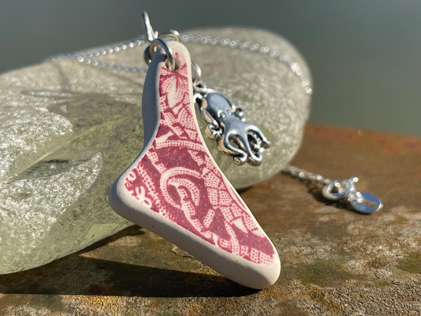 Eco friendly sea ceramic necklace on a sterling silver chain. Eco friendly jewellery, ethical jewellery. Eco friendly necklace.