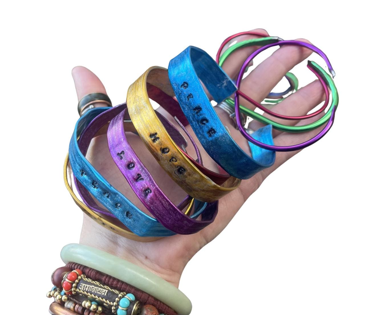 SET OF 4 Knitting needle stacker bracelets. Unusual gifts. Eco friendly bracelets. Eco friendly jewellery. Ethical handmade bracelets