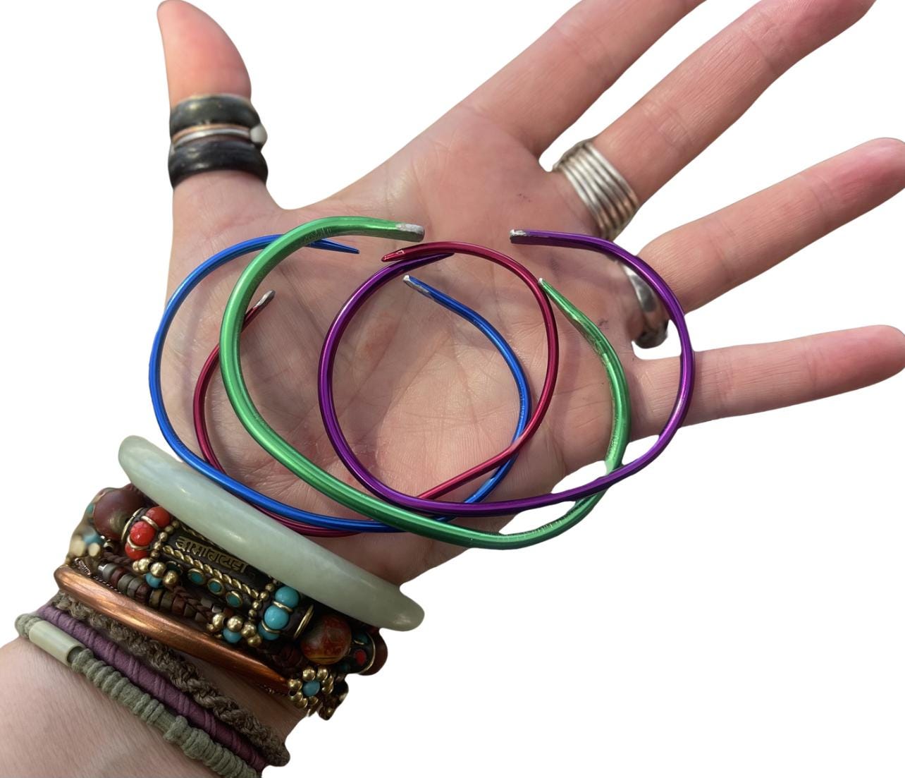 SET OF 4 Knitting needle stacker bracelets. Unusual gifts. Eco friendly bracelets. Eco friendly jewellery. Ethical handmade bracelets