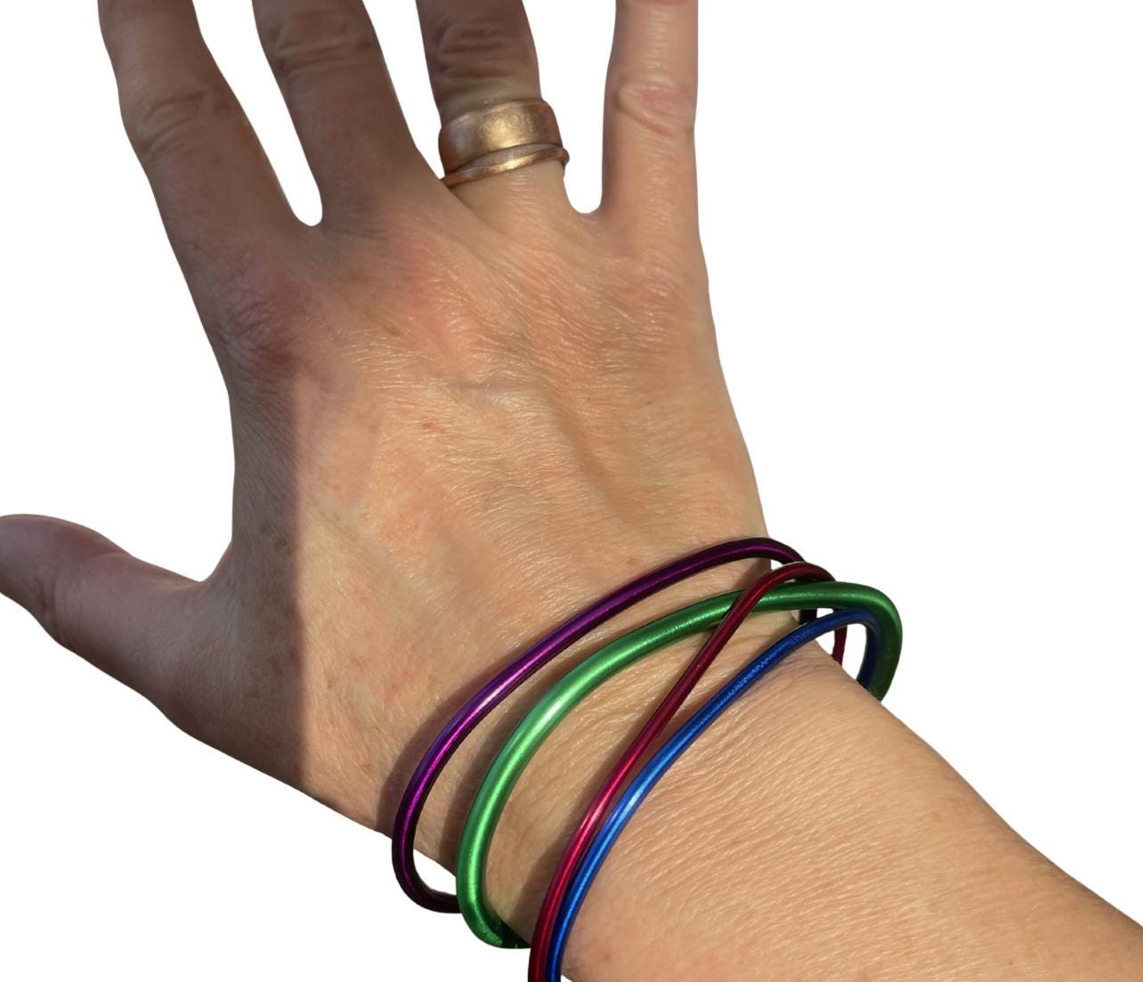 SET OF 4 Knitting needle stacker bracelets. Unusual gifts. Eco friendly bracelets. Eco friendly jewellery. Ethical handmade bracelets