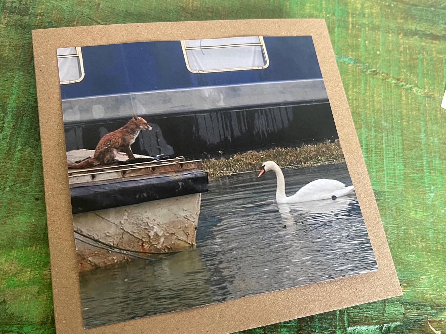 Fox & swan card, recycled card, nature card, birthday card, recycled card. Eco friendly gift card. Handmade card. Blank message card.