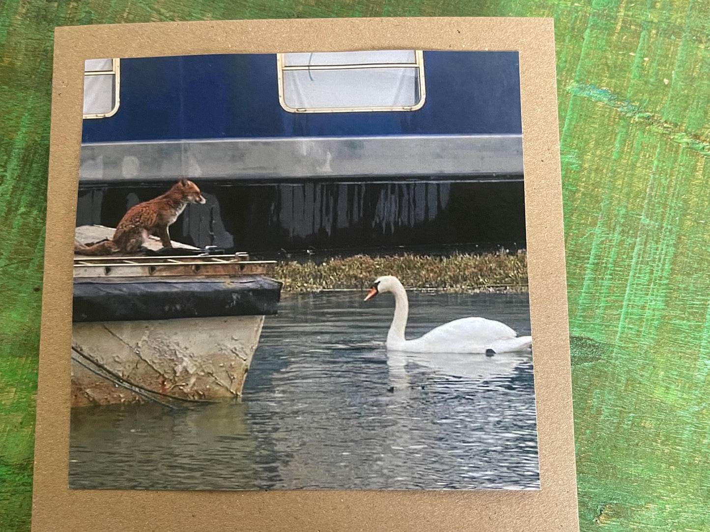Fox & swan card, recycled card, nature card, birthday card, recycled card. Eco friendly gift card. Handmade card. Blank message card.