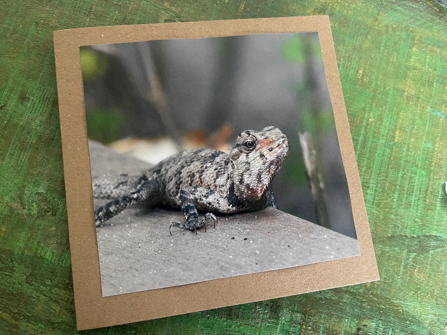 Ghecko card, recycled card, birthday card, lizard card. Eco friendly card. Handmade card. Unusual Thank you card, blank card. Wildlife cards