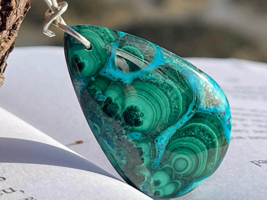 Chrysocolla Malachite necklace, ethical jewellery, bohemian necklace, unusual jewellery, malachite pendant, blue gemstone necklace