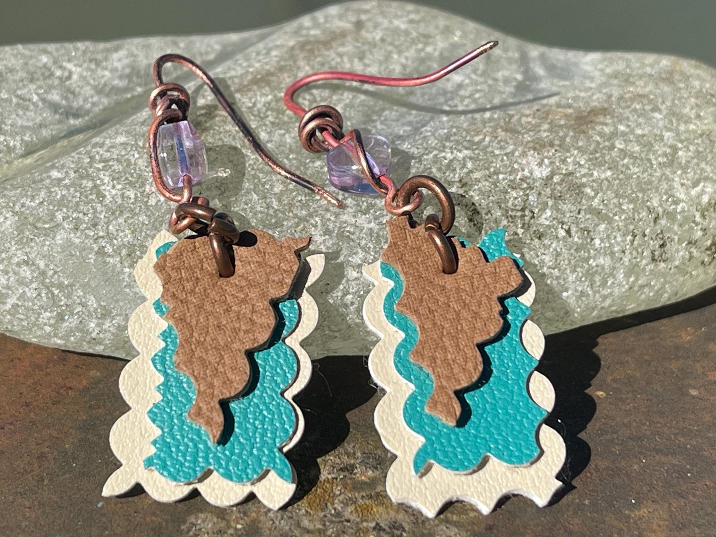 Eco friendly earrings made with sustainable cactus leather. Cruelty free, ethical, sustainable earrings. Eco friendly jewellery.