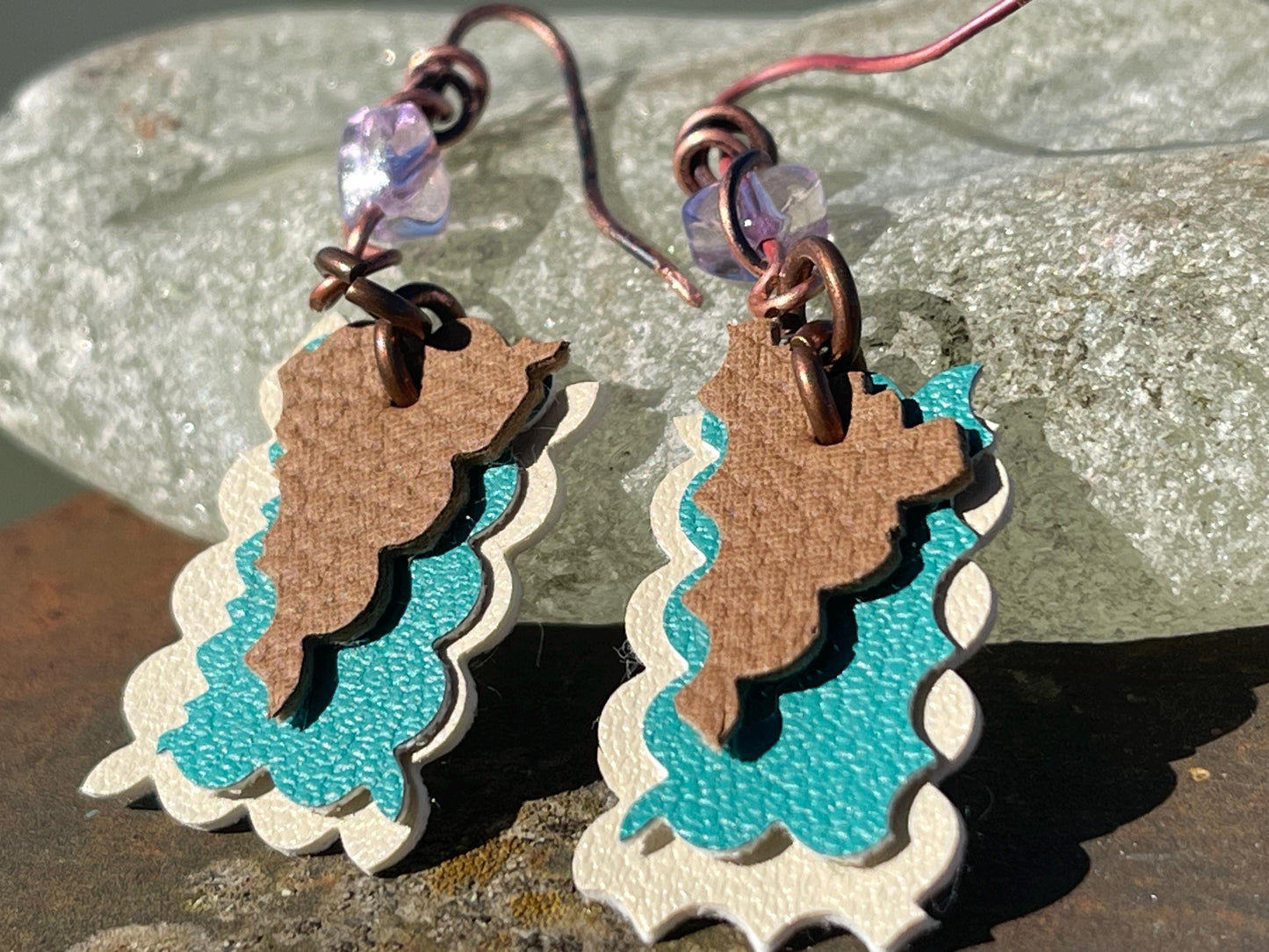 Eco friendly earrings made with sustainable cactus leather. Cruelty free, ethical, sustainable earrings. Eco friendly jewellery.