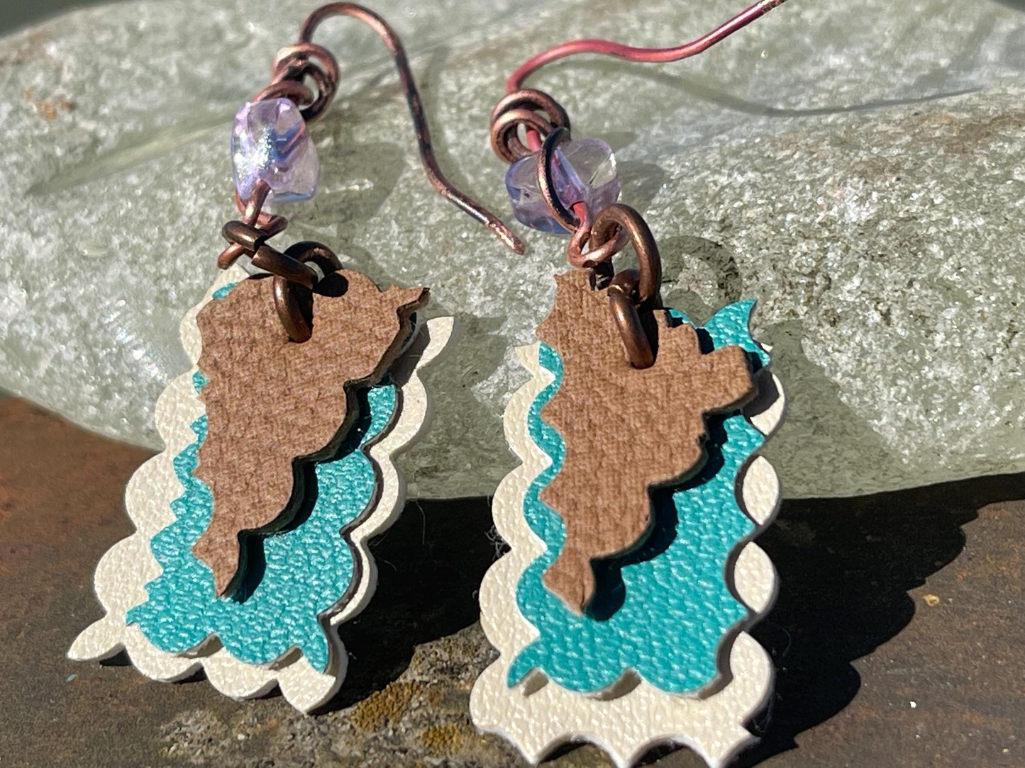 Eco friendly earrings made with sustainable cactus leather. Cruelty free, ethical, sustainable earrings. Eco friendly jewellery.