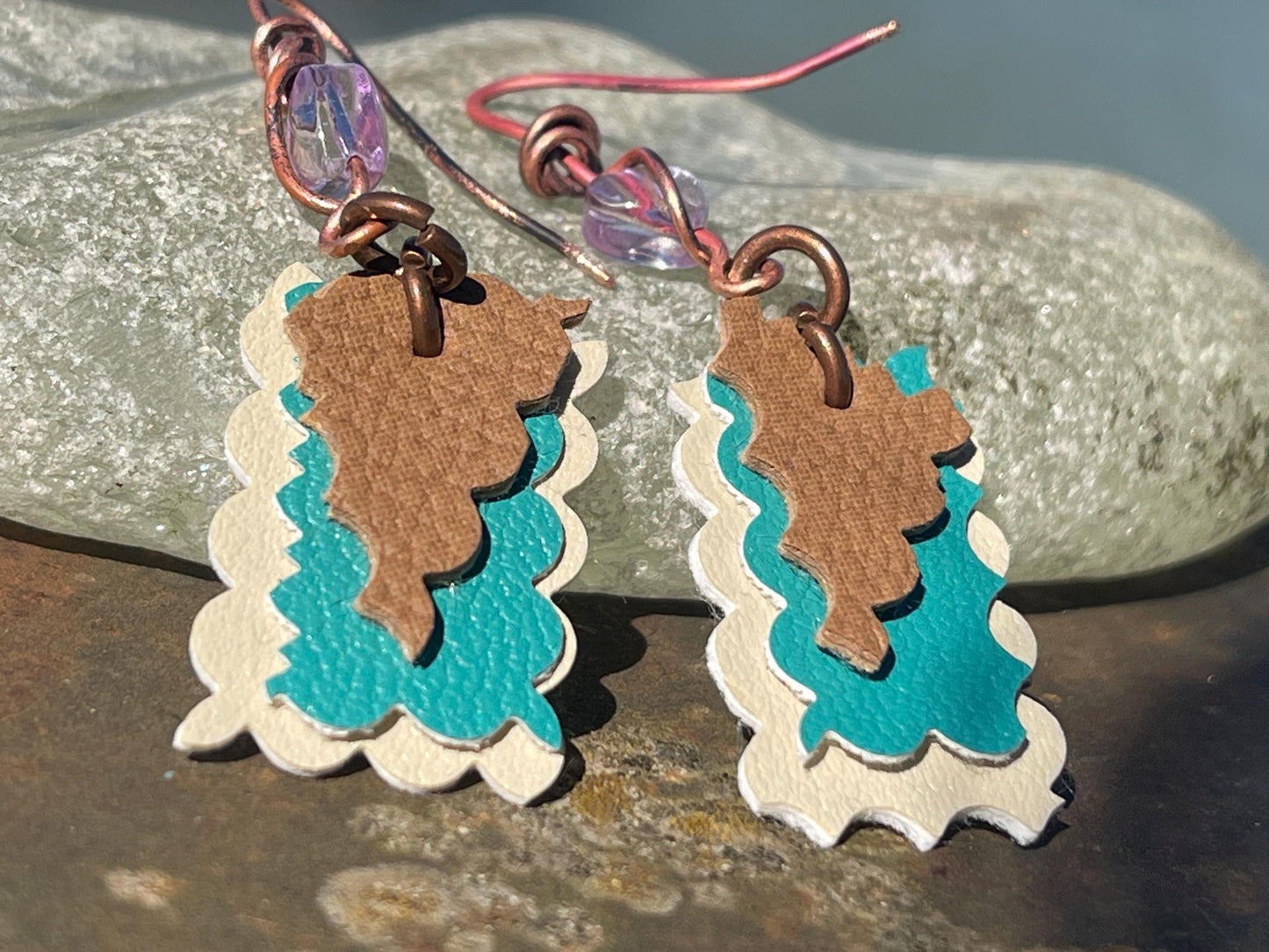 Eco friendly earrings made with sustainable cactus leather. Cruelty free, ethical, sustainable earrings. Eco friendly jewellery.