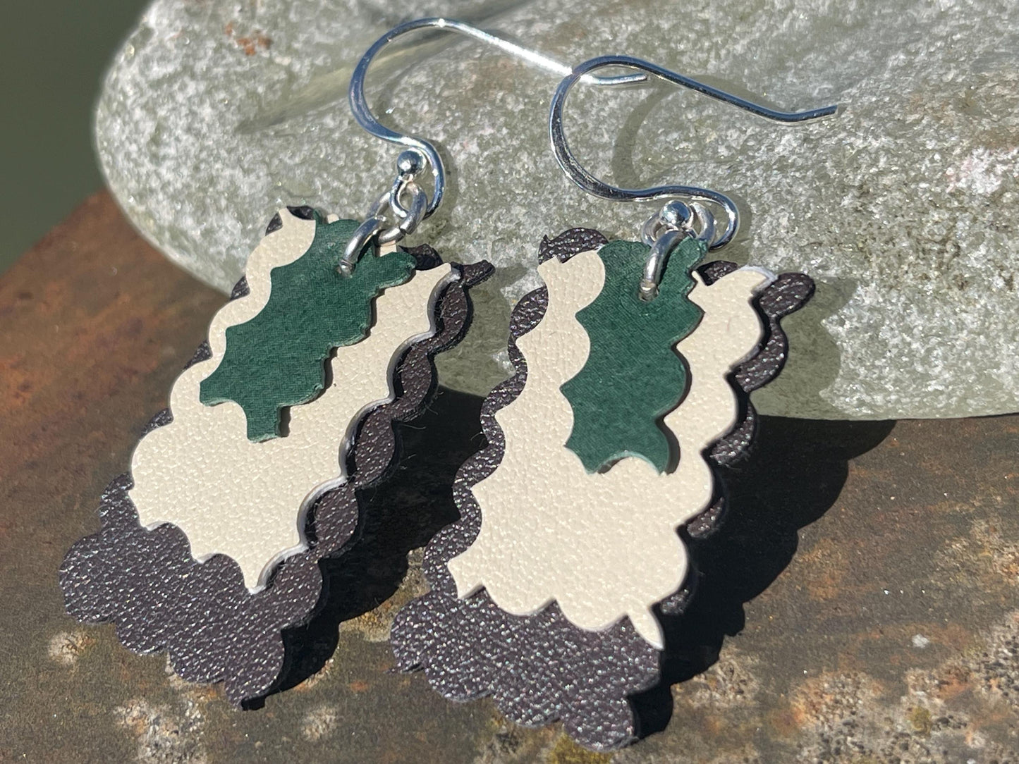 Eco friendly earrings made with sustainable cactus leather. Cruelty free, ethical, sustainable earrings. Eco friendly jewellery.
