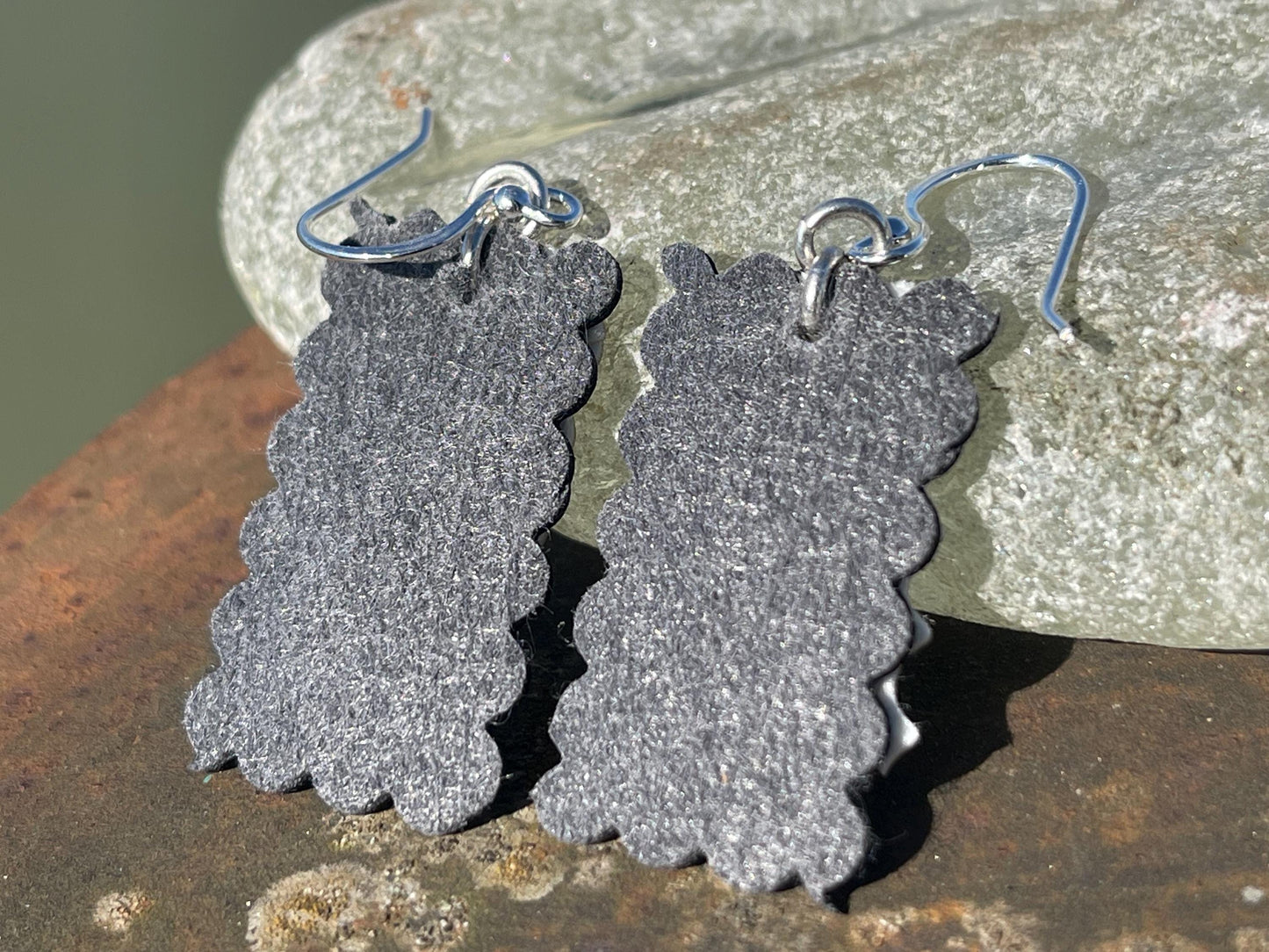 Eco friendly earrings made with sustainable cactus leather. Cruelty free, ethical, sustainable earrings. Eco friendly jewellery.