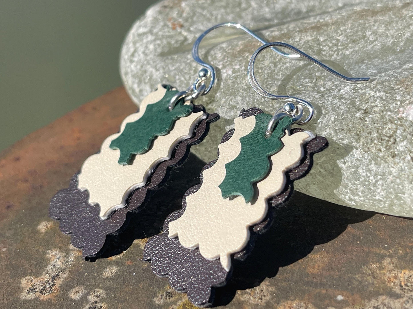 Eco friendly earrings made with sustainable cactus leather. Cruelty free, ethical, sustainable earrings. Eco friendly jewellery.
