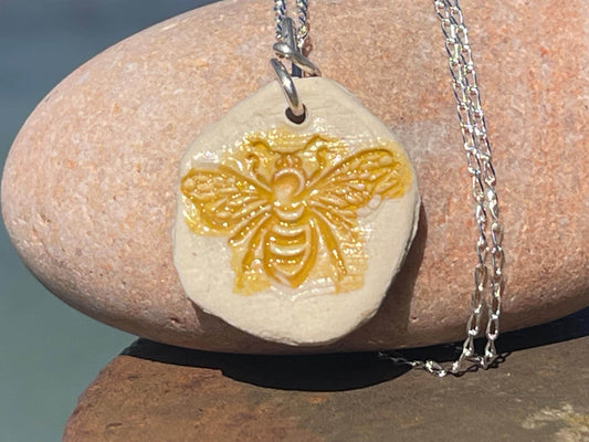 Handmade bee necklace. Eco friendly jewellery. Ethical pendants made with waste clay and recycled sterling silver. Ethical jewellery.