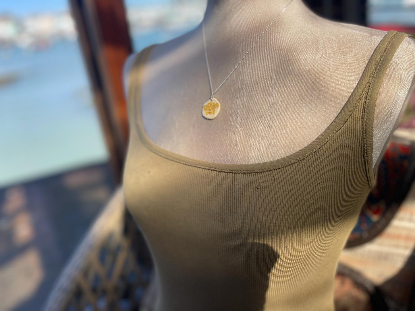 Handmade bee necklace. Eco friendly jewellery. Ethical pendants made with waste clay and recycled sterling silver. Ethical jewellery.