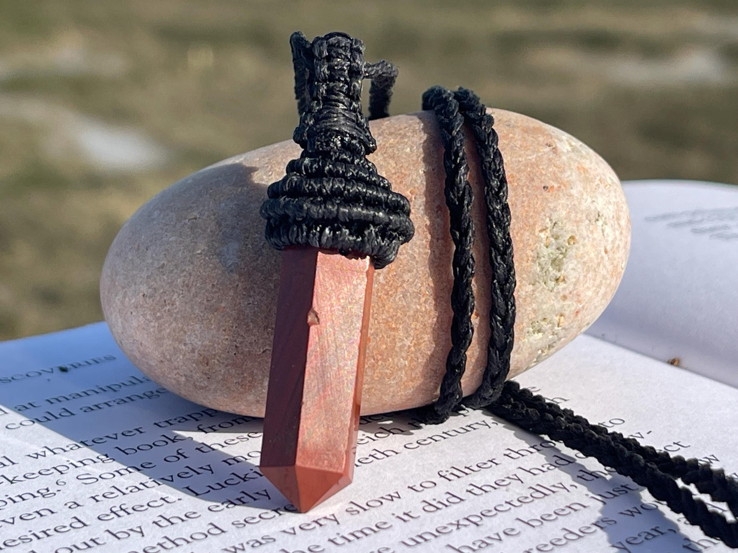 Stunning macrame jasper necklace on an adjustable cord. Handmade gemstone necklace, boho jewellery. Macrame jewellery. Unique necklace.