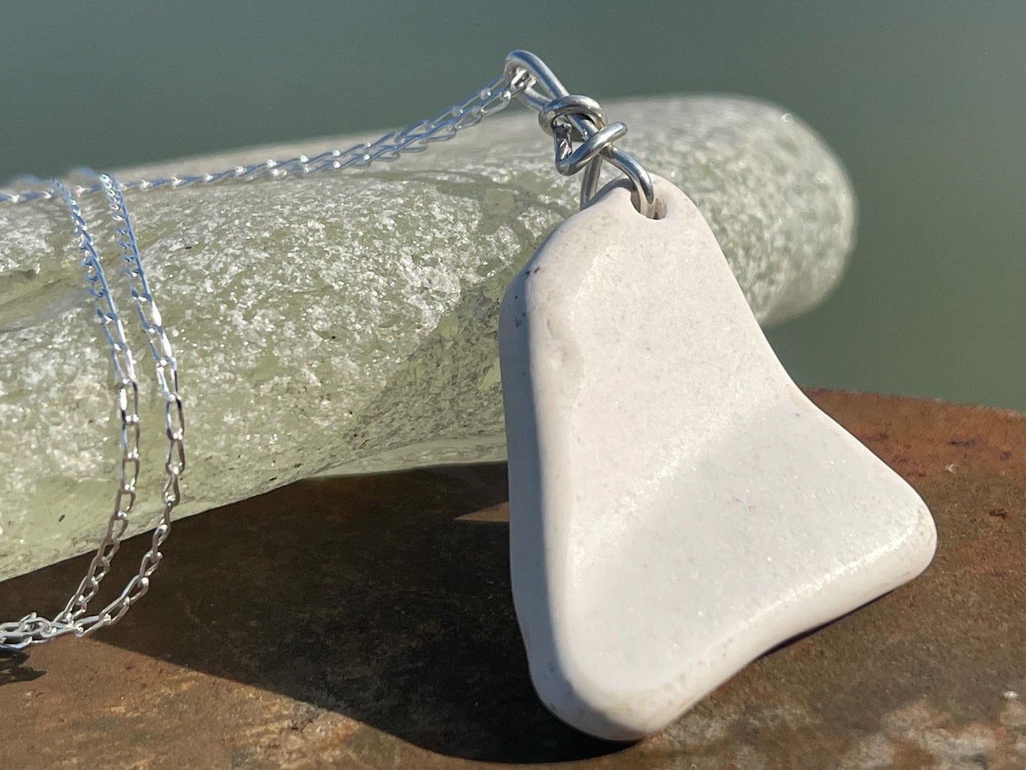 Eco friendly sea ceramic necklace on a sterling silver chain. Eco friendly jewellery, ethical jewellery. Eco friendly necklace.