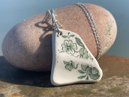 Eco friendly sea ceramic necklace on a sterling silver chain. Eco friendly jewellery, ethical jewellery. Eco friendly necklace.