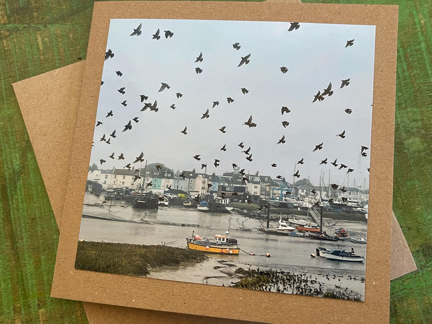 Sunset card, recycled card, birthday card, Eco friendly card. Handmade card. Unusual Thank you card, blank gift card starling murmuration