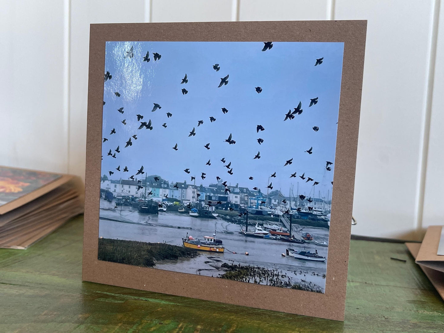 Sunset card, recycled card, birthday card, Eco friendly card. Handmade card. Unusual Thank you card, blank gift card starling murmuration