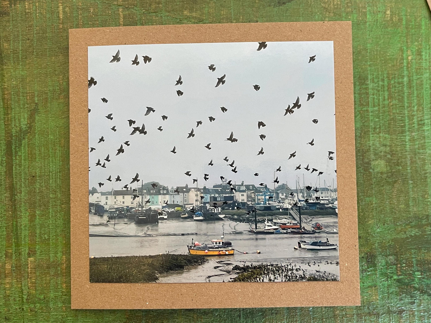 Sunset card, recycled card, birthday card, Eco friendly card. Handmade card. Unusual Thank you card, blank gift card starling murmuration