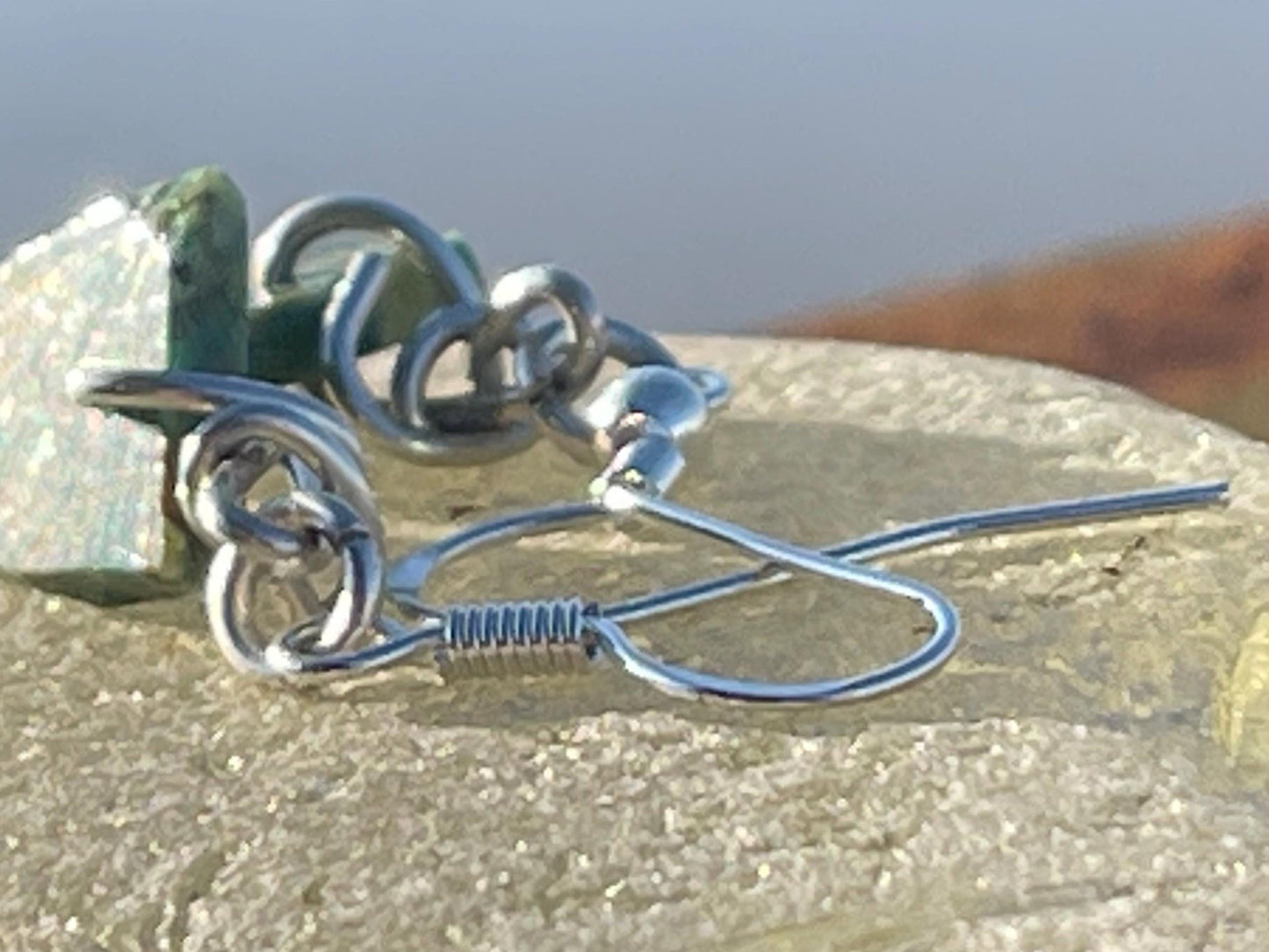 Blue opal nugget earrings on recycled sterling silver. Handmade unusual earrings. Boho earrings. Uniqie jewellery.