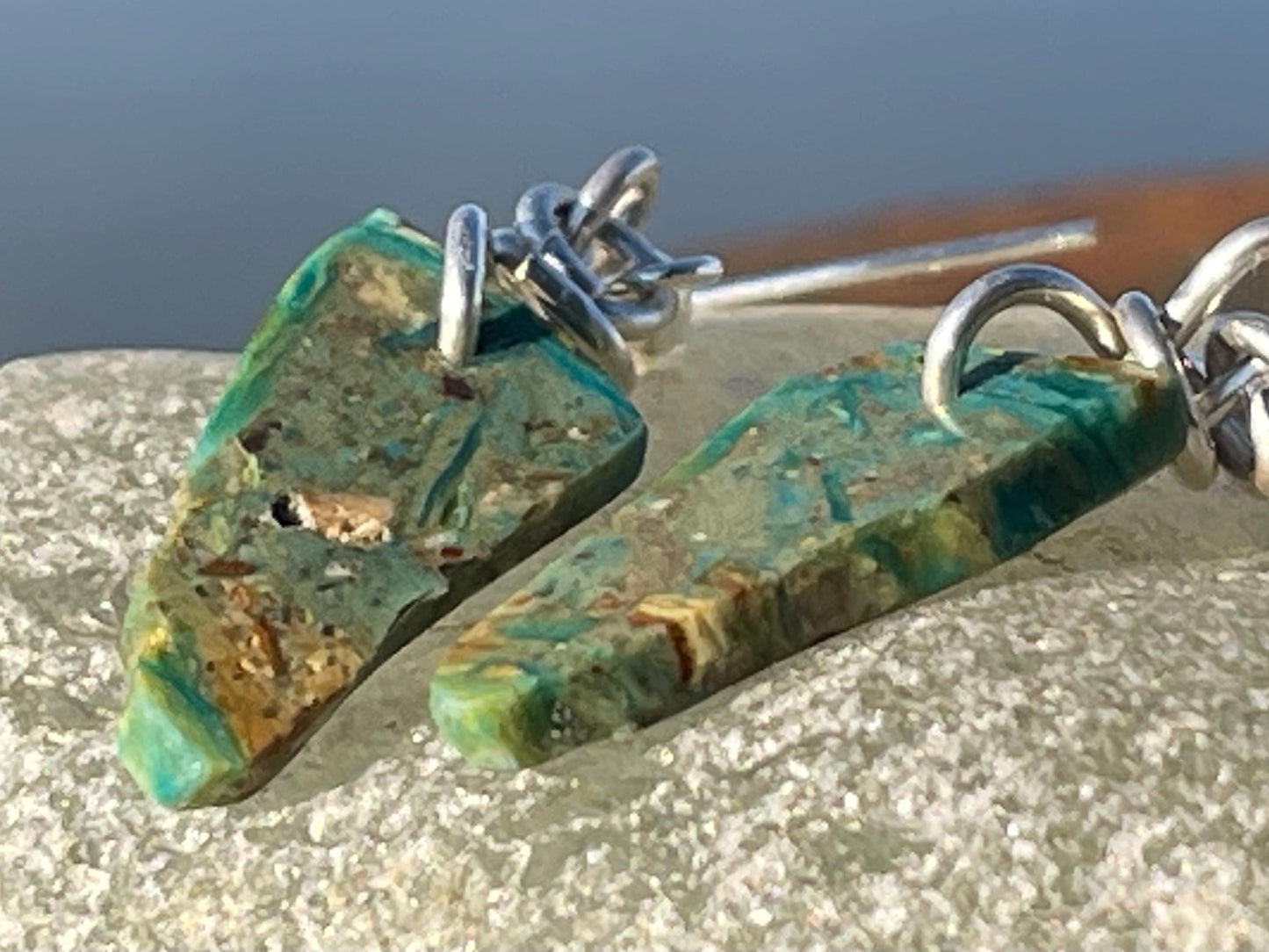 Blue opal nugget earrings on recycled sterling silver. Handmade unusual earrings. Boho earrings. Uniqie jewellery.