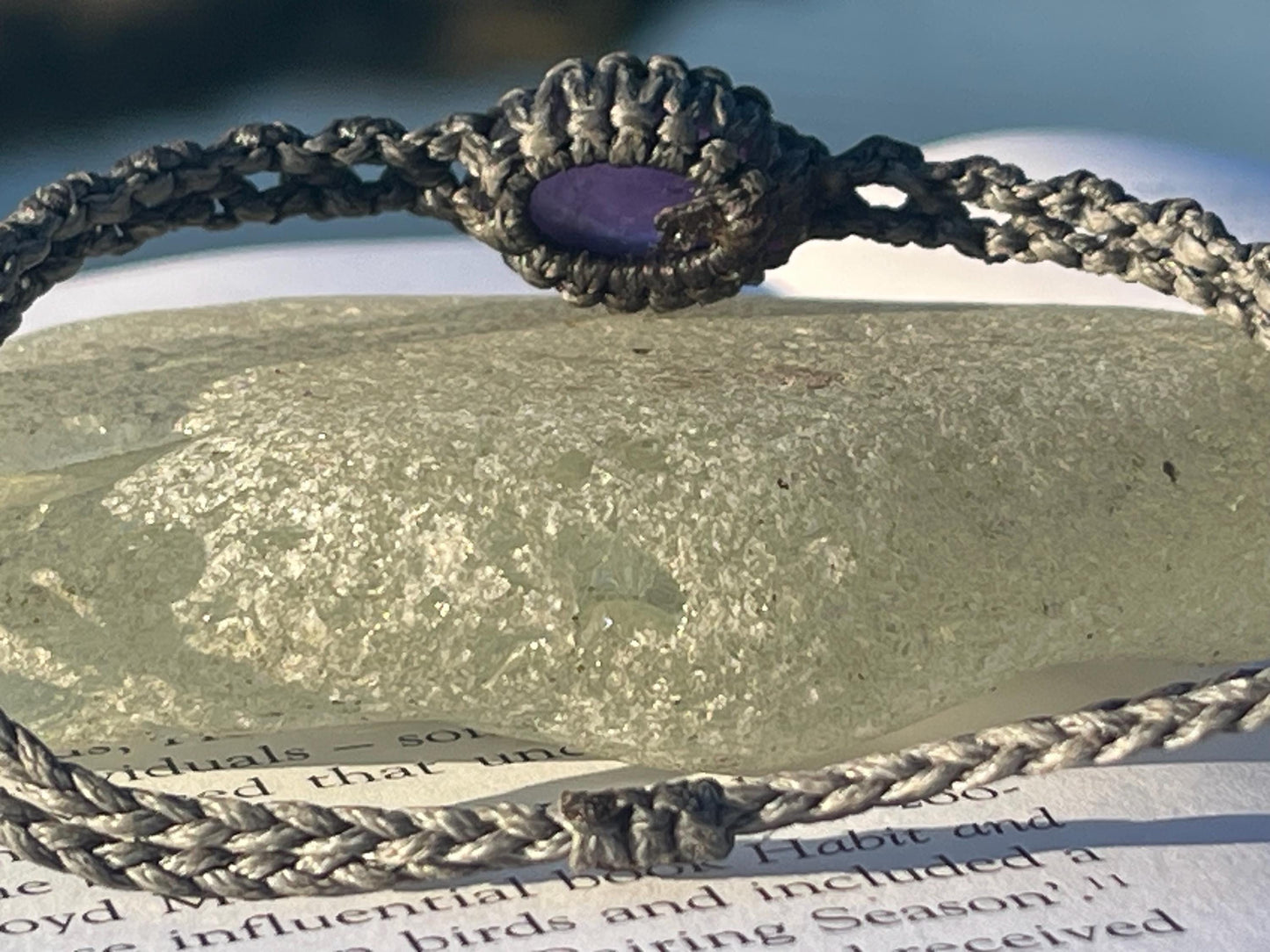 Stunning macrame wrapped amethyst bracelet, ethical jewellery, unusual jewellery, macrame jewellery. Purple gemstone macrame bracelet. Boho.