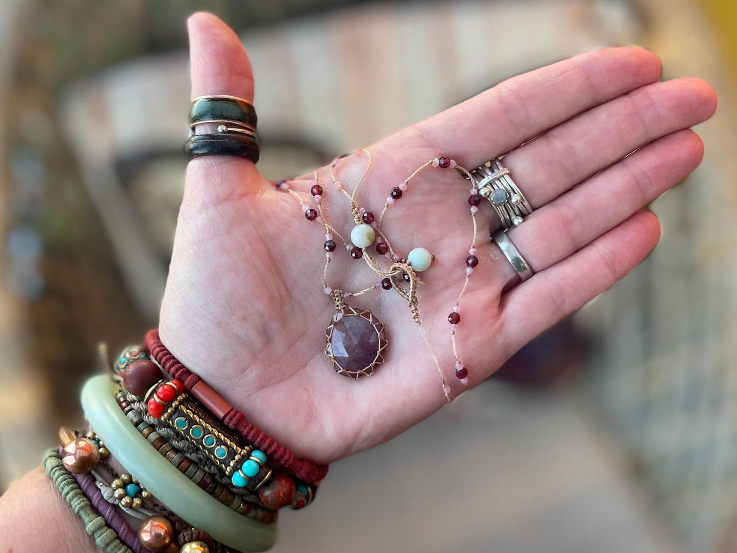 Stunning purple amethyst necklace. Purple macrame pendant. Handmade gemstone necklace, boho jewellery. Macrame jewellery. Unique jewellery.