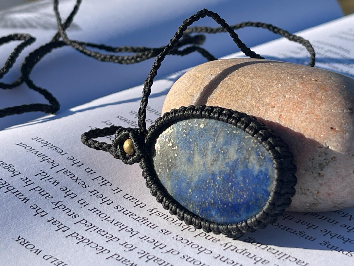 Stunning macrame lapis necklace on an adjustable cord. Handmade gemstone necklace, boho jewellery. Macrame jewellery. Unique necklace.