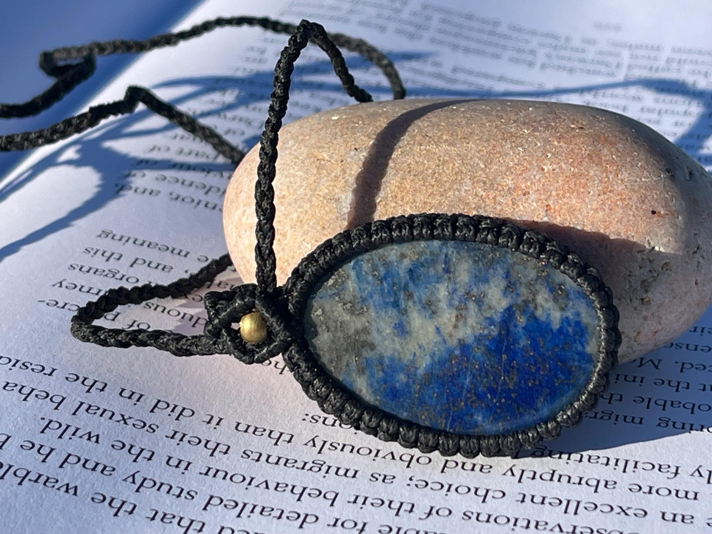 Stunning macrame lapis necklace on an adjustable cord. Handmade gemstone necklace, boho jewellery. Macrame jewellery. Unique necklace.